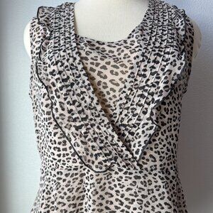 CAbi Flutter Blouse #3612 Cheetah Print Two-Piece Sleeveless-XL